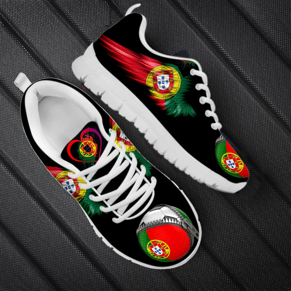 

Portugal Flag Football Print Flats Running Jogging Sport Shoes Men Casual Mesh Lace Up Ladies Sneakers Fashion Women Footwear