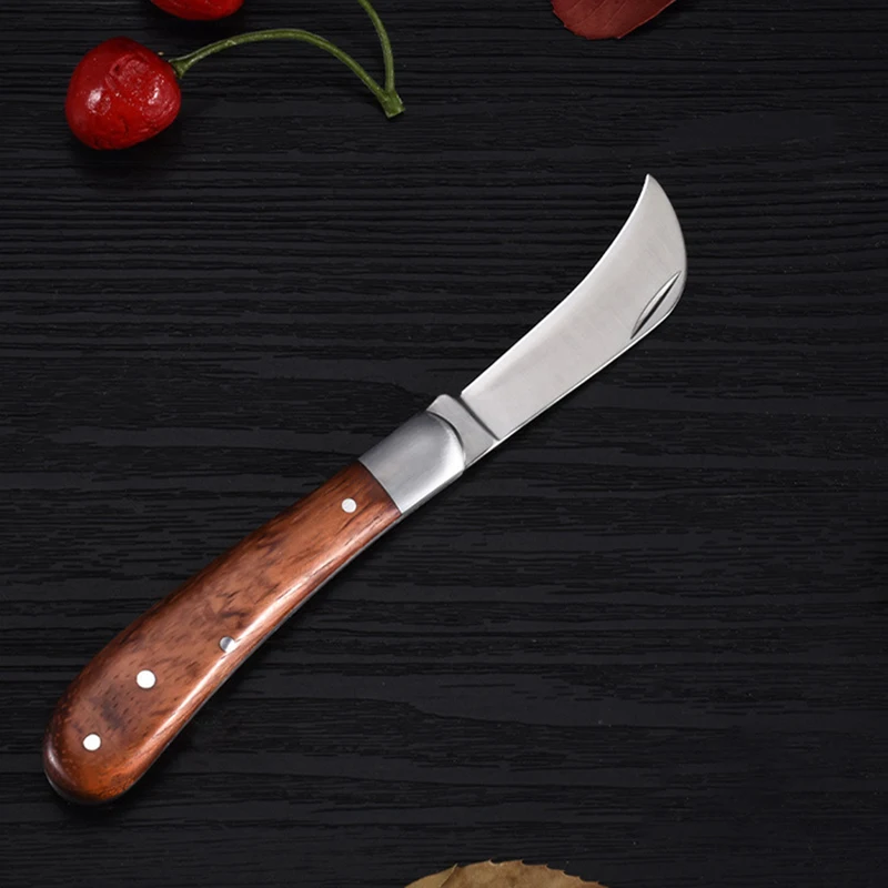 Garden Grafting Knife Stainless Steel Mushroom Electrician Folding Pocket Knife Hand Tools Wooden Handle Camping Gadgets