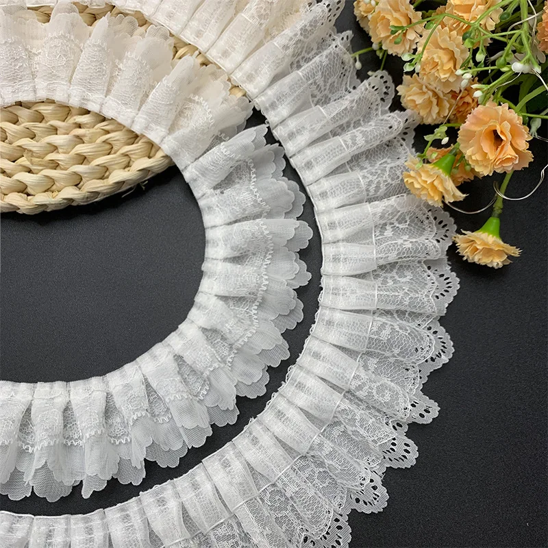 2/5/10 Yards Neue 3-schicht Chiffon Stickerei Plissee Wellenförmige Rand Spitze Stoff Bänder DIY Kleidung kleider Nähen Zubehör Dekor
