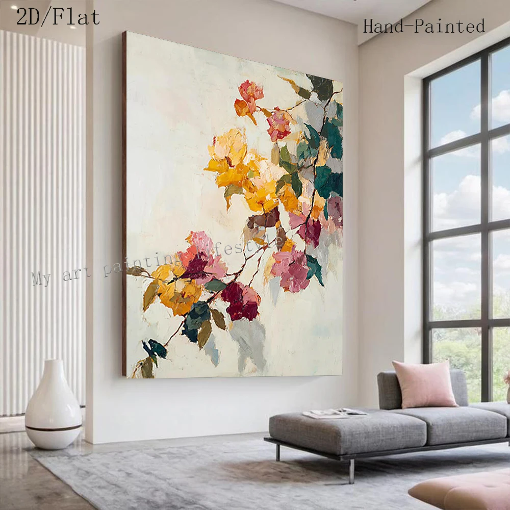 Vertical Flower Vine Abstract Oil Painting - 100% Hand-Painted Canvas Mural Wall Art Picture Decor Home Living Room Ins Inspired