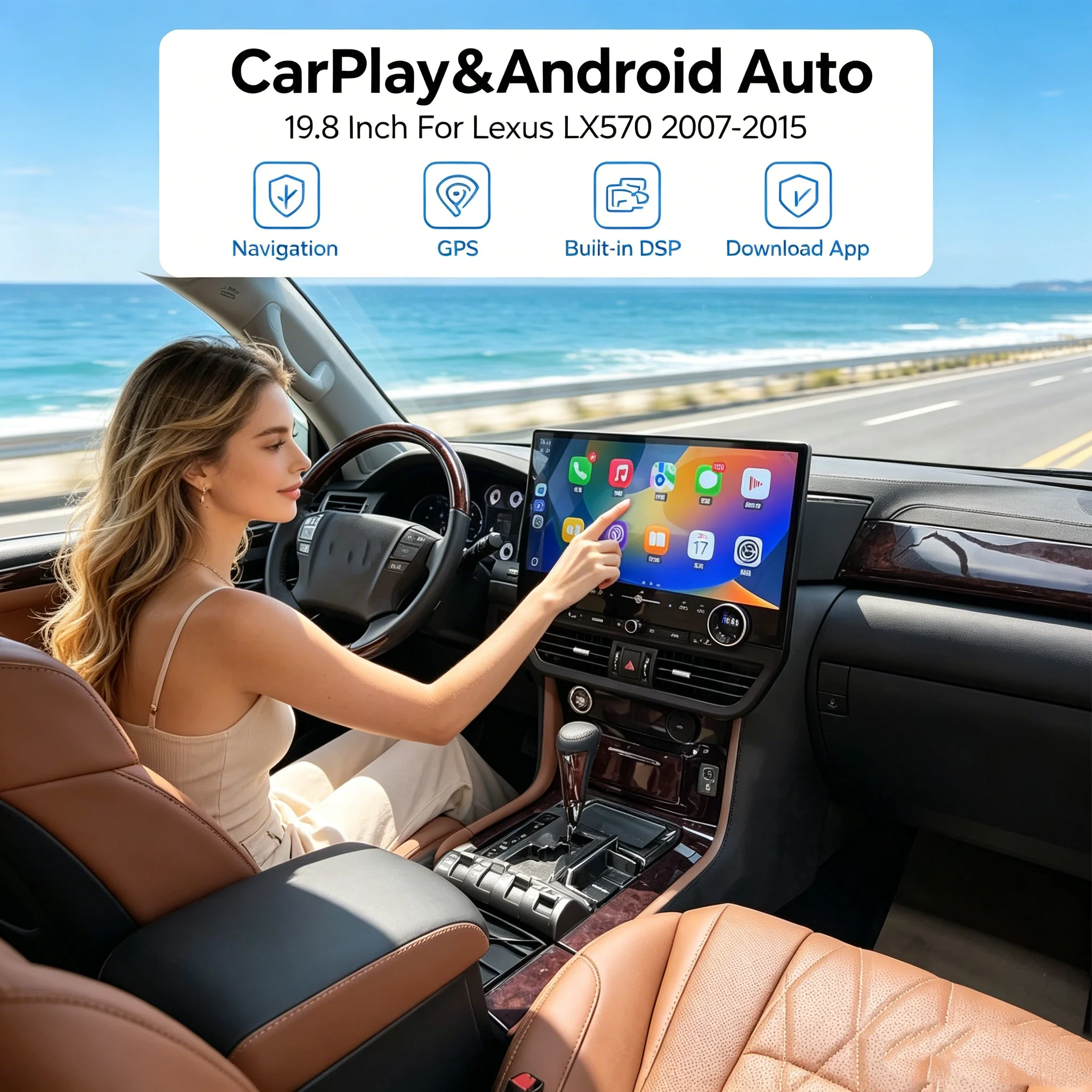 

19.8" Android Wireless Carplay Car Radio For Lexus LX570 2007-2015 Toyota Land Cruiser 2008-2021 Touch Screen Android Auto GPS