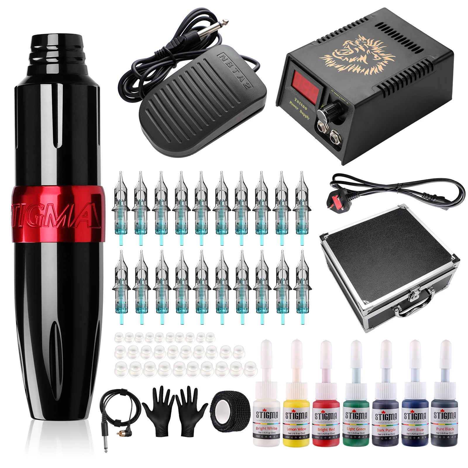 Professional Tattoo Kit RCA Interface Rotary Tattoo Pen with Ink and 20pcs Needles Cartridge for Tattoo Supplies