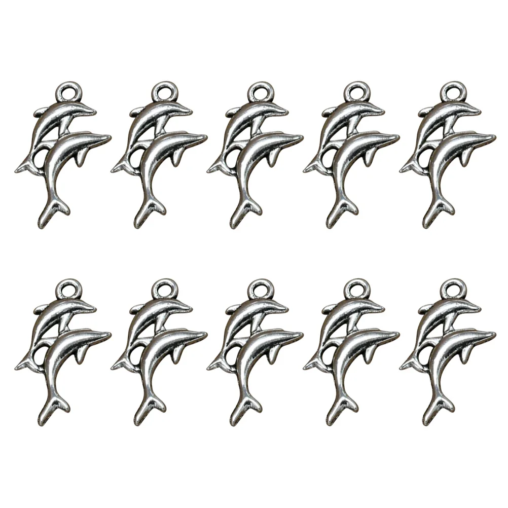 

20 Pcs Dolphin Pendant Jewelry Alloy Charm DIY Charms Making Pendants Ancient Silver