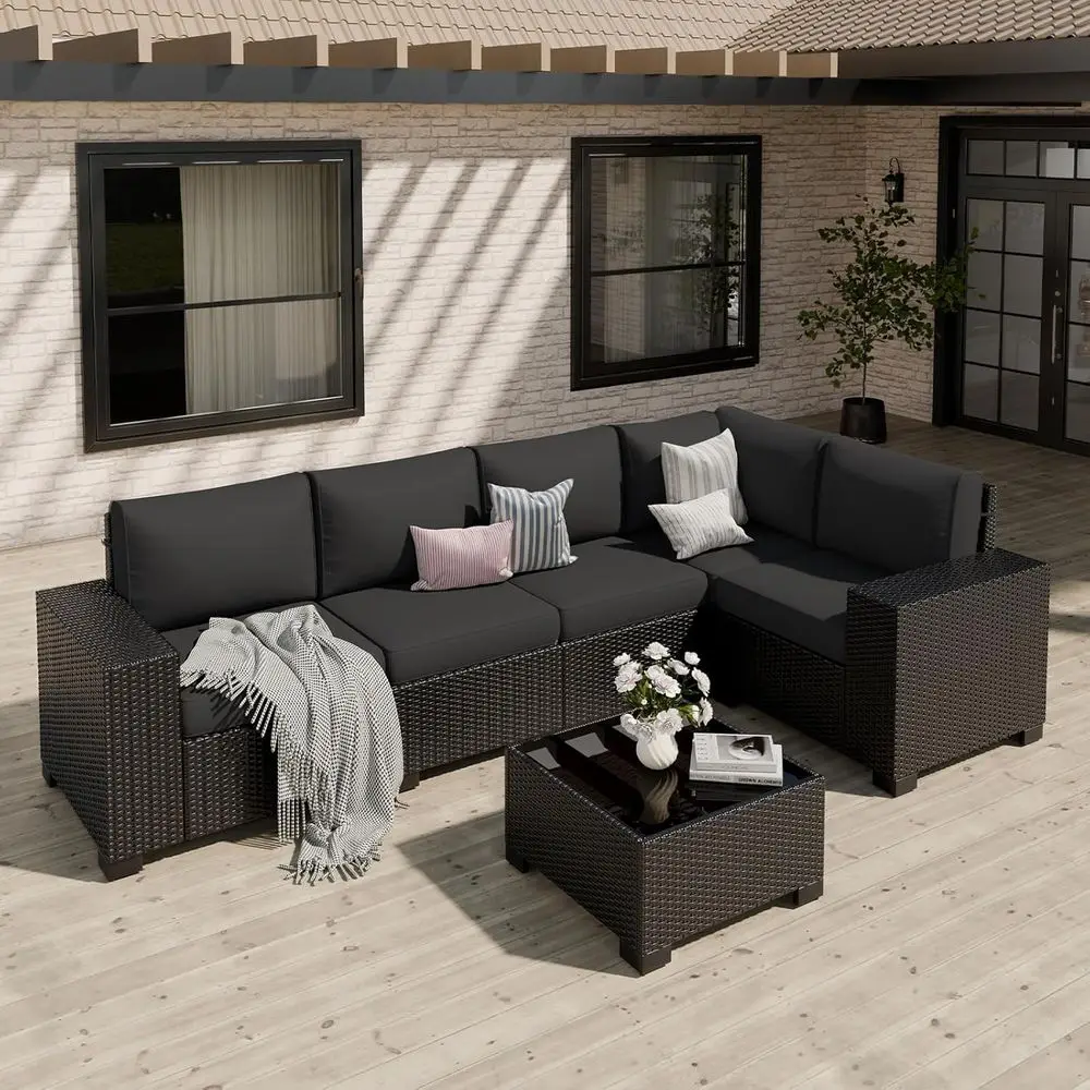 

Patio urniture Set, Wide Armrest Outdoor urniture Set with Thick Cushions, 6 Piece Wicker Rattan Patio Sectional Soa or Backyard