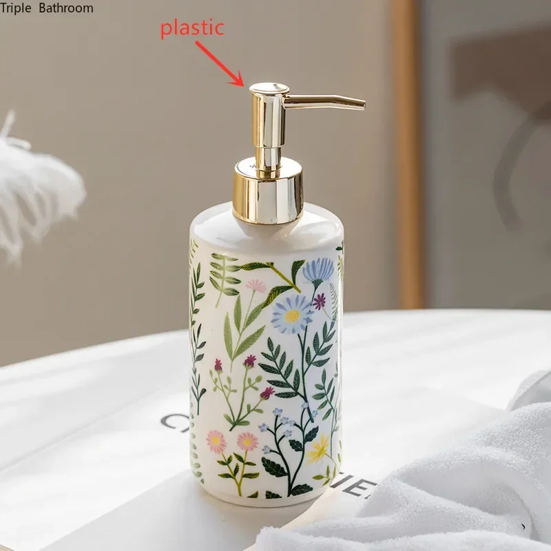 1 pc 430ml Liquid Shampoo Ceramics Bottle American Style Flower Pattern Home Lotion Bottle Dispenser Hotel Bathroom Supplies