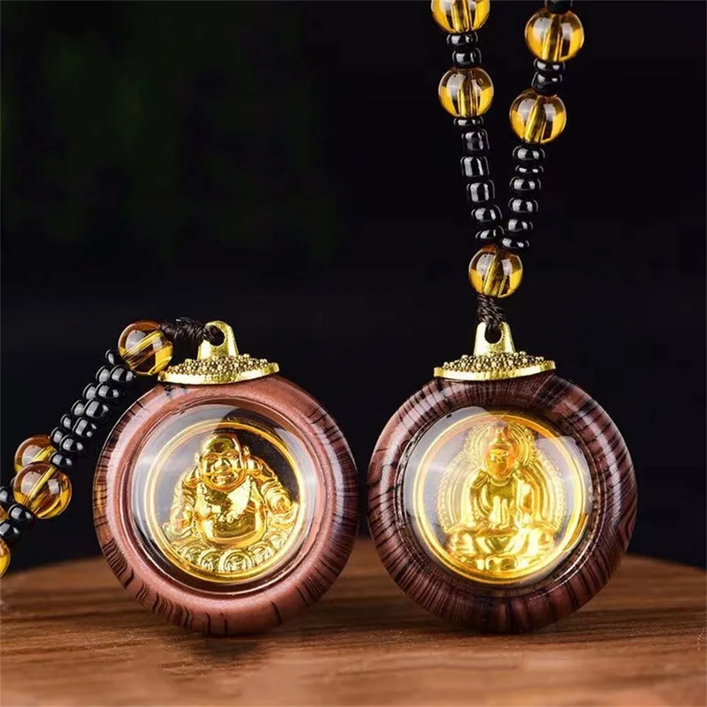 New Stainless Steel Part Plated-Gold Color Buddha Bring Necklace WOODEN FRAME Pendant China 2 style man women Jewelry