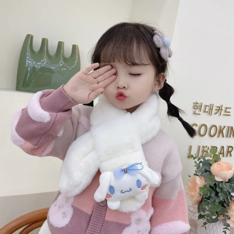 Sanrio Anime Kuromi Plush Scarves Kawaii Cinnamoroll Melody Children Scarf Cute Cartoon Thickened Neckpiece Kid Christmas Gifts