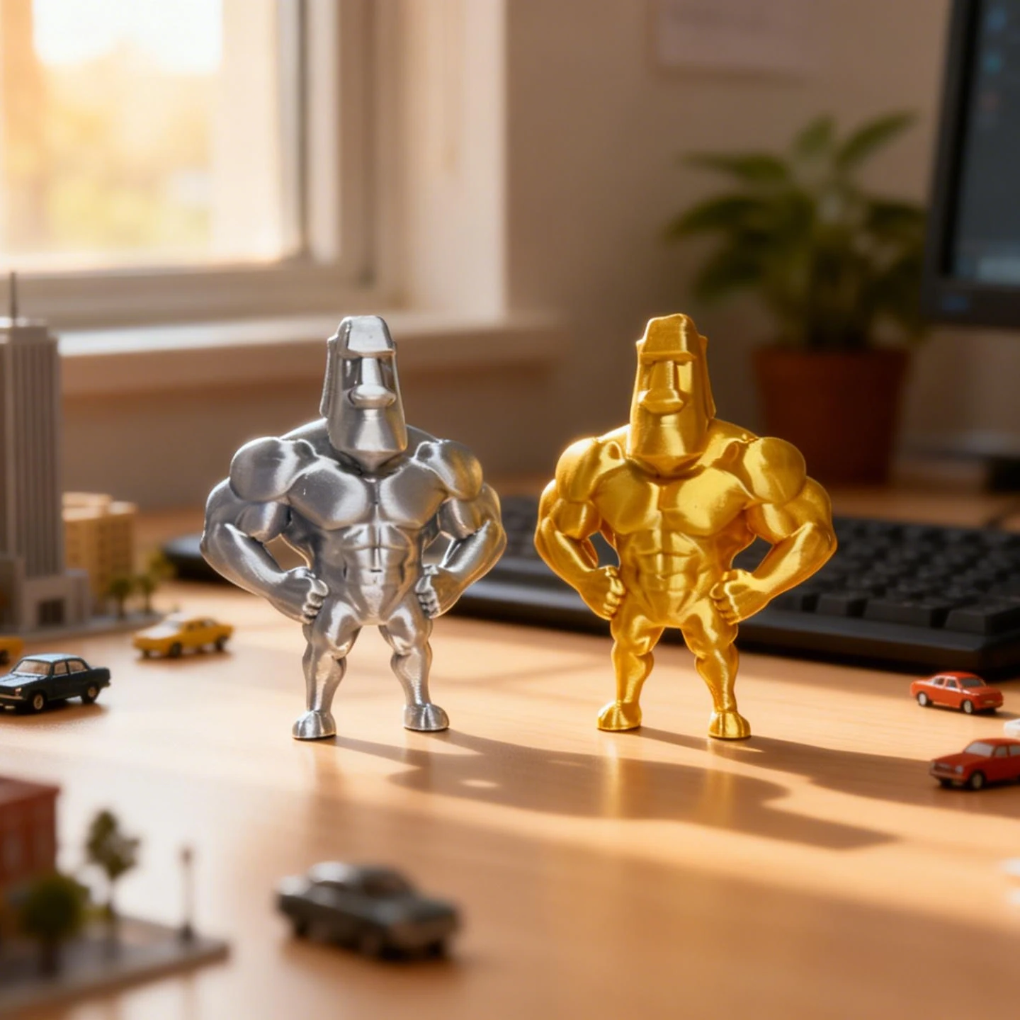 1/2 Peça - Estatueta Musculosa Moai da Ilha de Páscoa Impressa em 3D, Escultura de Musculação, Material Plástico de Alta Qualidade, Decoração Multiuso para Ambientes Internos e Externos, Presente de Ano Novo, Presente de Aniversário Divertido, Ornamento d