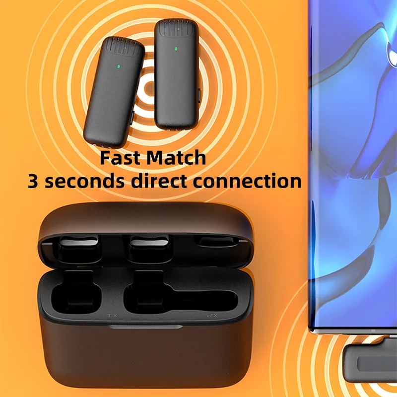 إلغاء الضوضاء لايف فيديو المحمولة 1 إلى 2 Mini Lavalier ميكروفون لاسلكي كليب على مع علبة شحن لأجهزة IOS