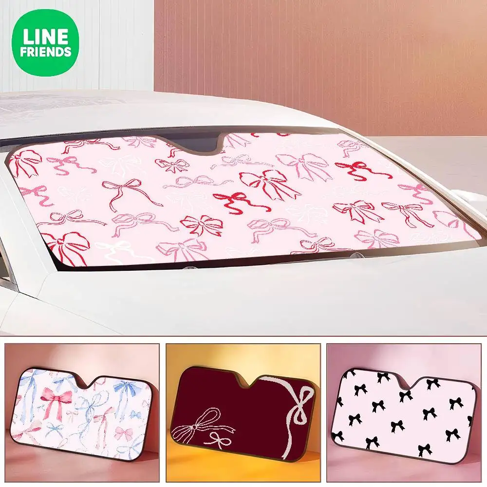 Pink Bow Cartoon Window FoilsHeated Windshield Sunshade Car Front Window Visor Car Solar Protect Tools