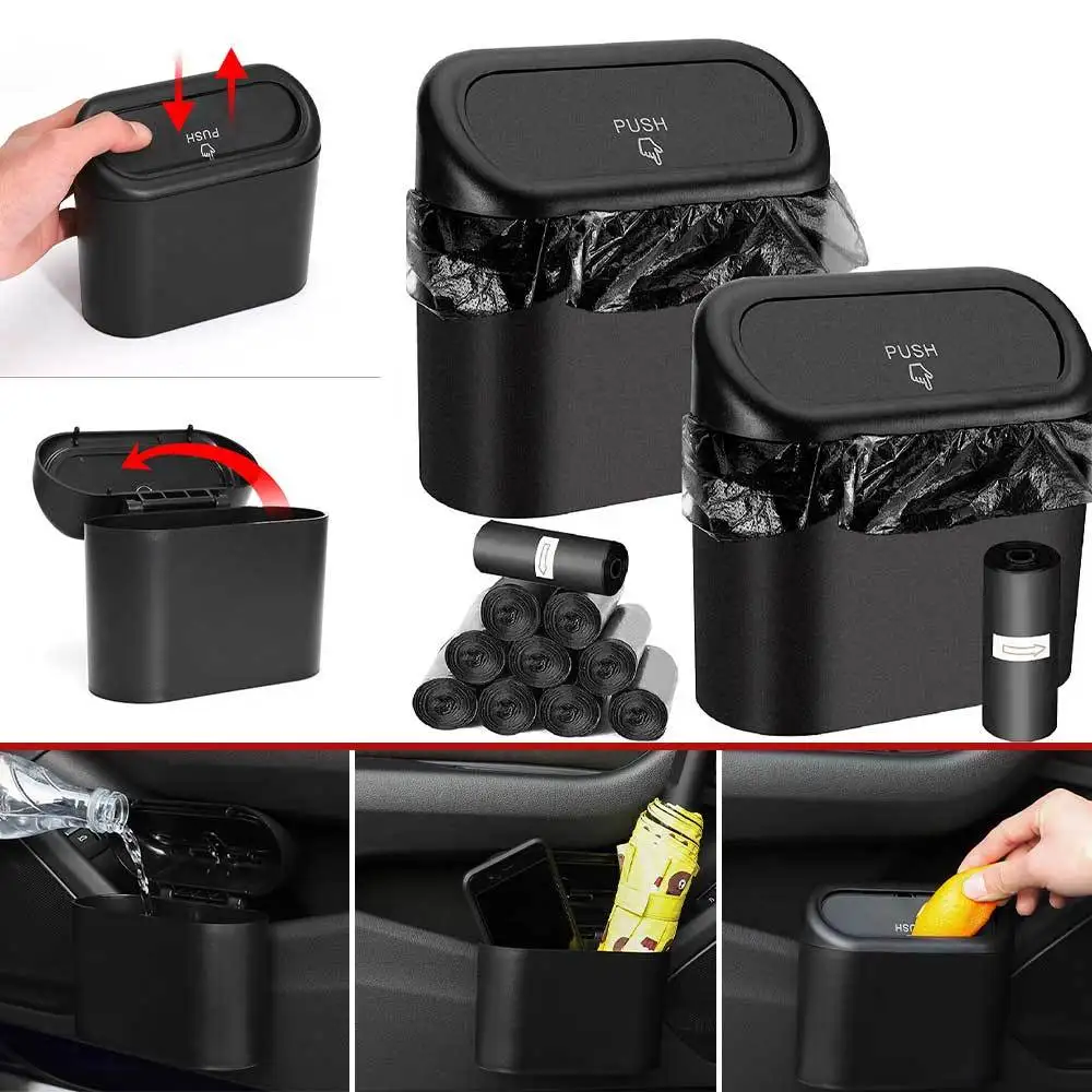 Space-Saving Hanging Car Trash Can with Lid Multi-Functional Leak-Proof Garbage Bin & Storage Organizer Box Mini Car Accessories