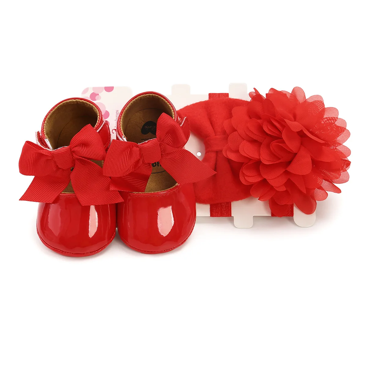 Petites chaussures en cuir pour bébés filles, trois pièces, nœud princesse, dentelle, fleurs, ensemble tête, semelle en caoutchouc, non ald, tout-petits