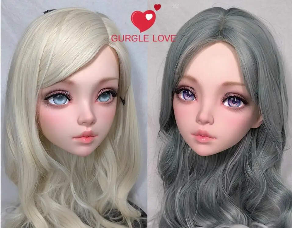 (Habe) máscara Kigurumi de media cabeza de resina para chica dulce femenina con ojos BJD Cosplay Anime japonés máscara de Lolita muñeca travesti