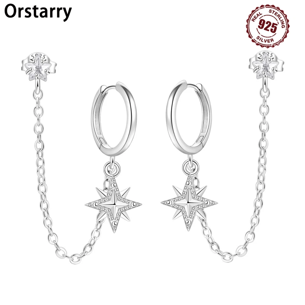 

Orstarry S925 Sterling Silver Octagonal Tassel Earrings Versatile Hoop Earrings For Women Jewelry Original Birthday Party Gifts