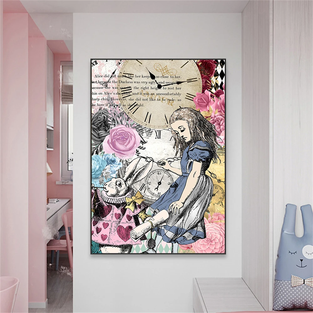 Vintage Wall Art Disneyland Poster Alice In Wonderland Princess Prints Cartoon Classical Film Art Canvas Painting Bedroom Decor