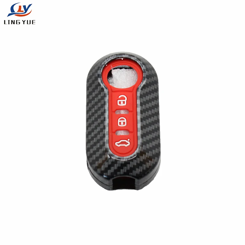 Lingyue ABS Car Key Cover CASE Fit for FIAT 500 Panda Punto Flip Folding Remote KEY CASE FOR CAR 3button Carbon Fiber Pattern