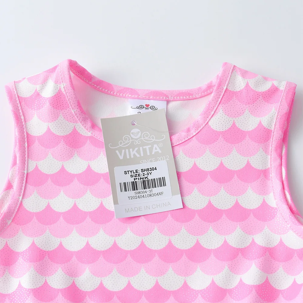 VIKITA Mädchen-Kleid, ärmellos, mit Meerjungfrauenschuppen, rosa, für Kinder, mehrlagiges Tüll-Mesh-Tutu-Kleid, für Kleinkinder, Polyester, lässig, für Partys, Strandkleider – Detail 3