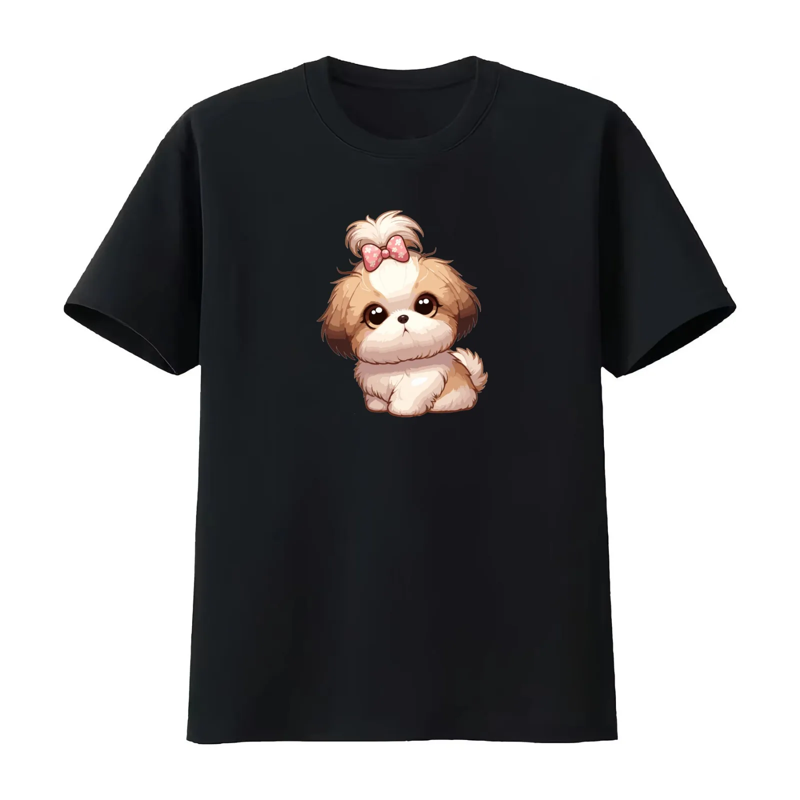 Confused Shih Tzu T-Shirt Summer Casual Cotton Tee Oversized Streetwear Tops Vintage Graphic Print Loose Fit Short Sleeve