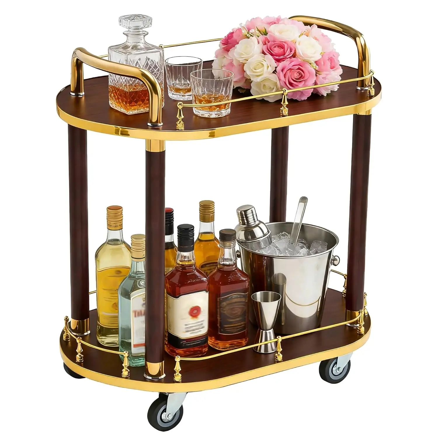 Bar Serving Carts Business Restaurant Wine Cart, Vintage Style Wood Metal Serving Trolley, Drinks Trolley On Wheels, Rolling Car