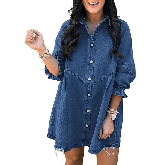 

Mid Length Dress Women Denim Dresses A Line Vestidos Streetwear Turn Down Collar Mom Jeans Elegant Splice Y2k Casual 2025