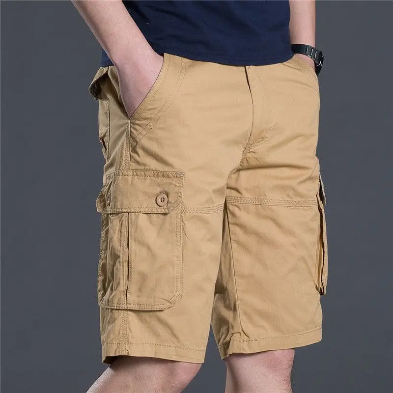 

Trendy Men's Relaxed Utility Shorts Summer Straight Cut with Multiple Pockets Knee-Length Thin 100% Cotton Casual Daily Wear