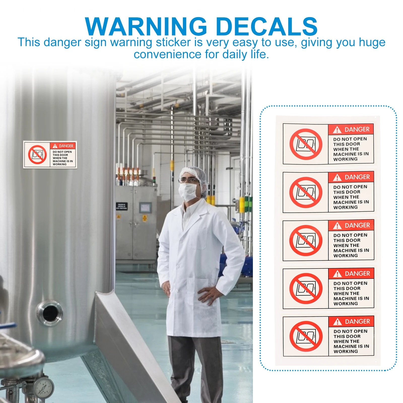 5 Pcs Warning Sign Stickers Safety Equipment Decal Machine Danger Pp Working Decals Caution