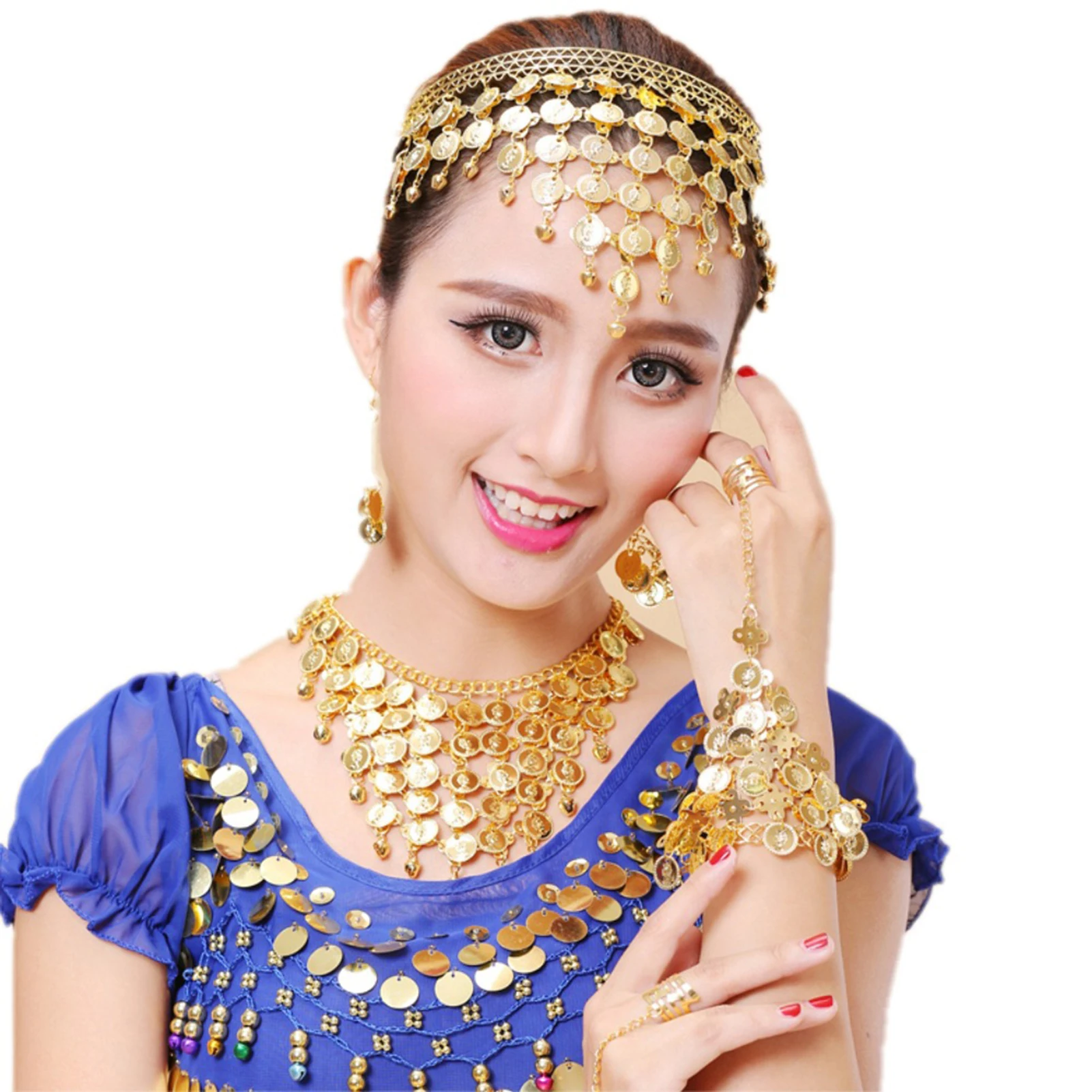 

Indian Dance Headband Festival Sequins Head Chain with Bracelets for Women and Girls