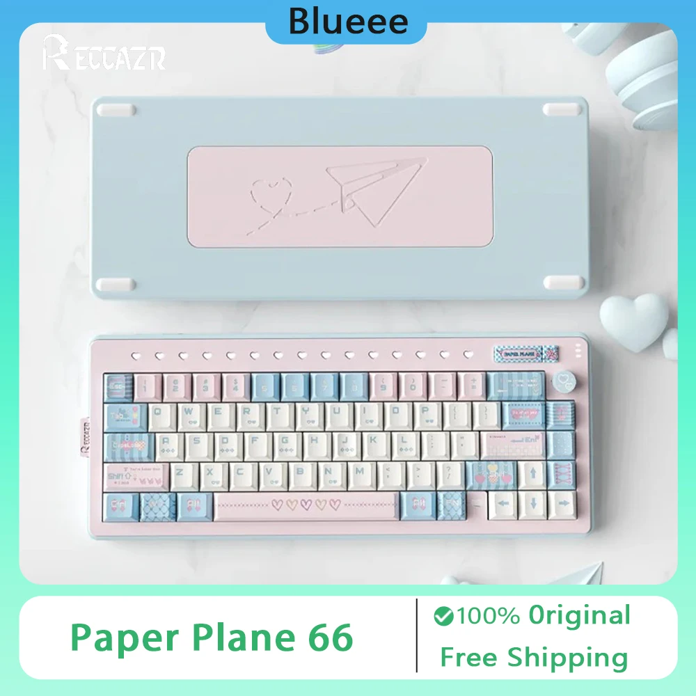 Reccazr Paper Plane 66 Mechanical Keyboard Wireless Tri-Mode Aluminum Gaming Keyboard Hot Swap Gasket Custom PC Accessories