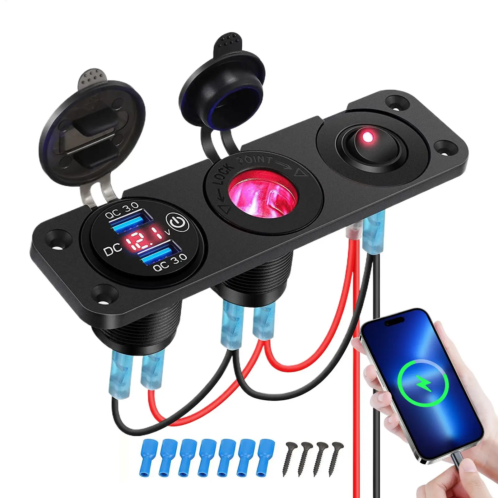 Car Charger 12-24V Fast Smartphone Charging Car USB Outlet Panel For Travelers Families Tech Users Women Men Drivers Daily
