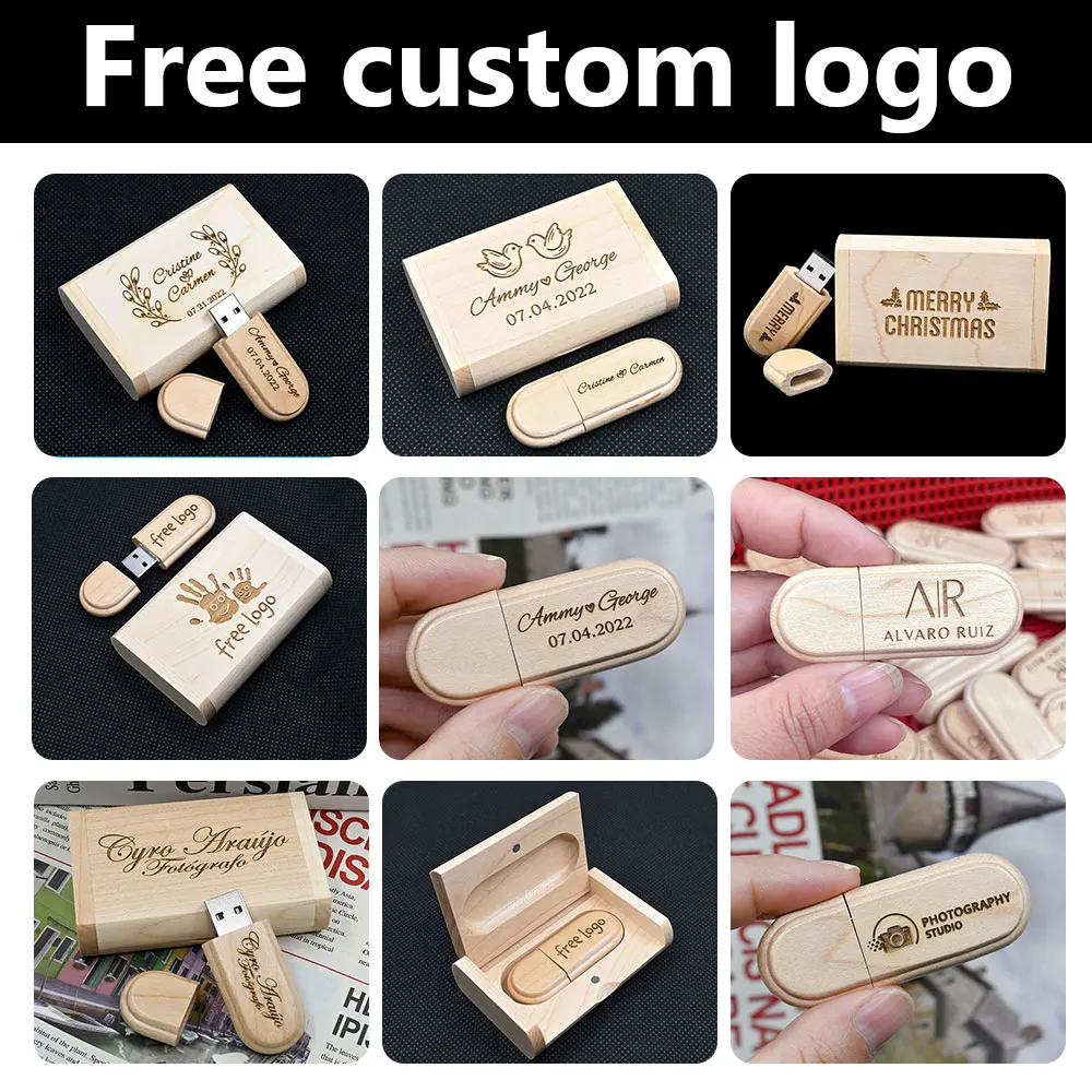 10pcs/lot USB 2.0 Wooden Usb 64gb USB Flash Drive Pendrive 4GB 8GB 16GB 32GB 64GB Memory Stick for Gift (Free Custom LOGO) view 2