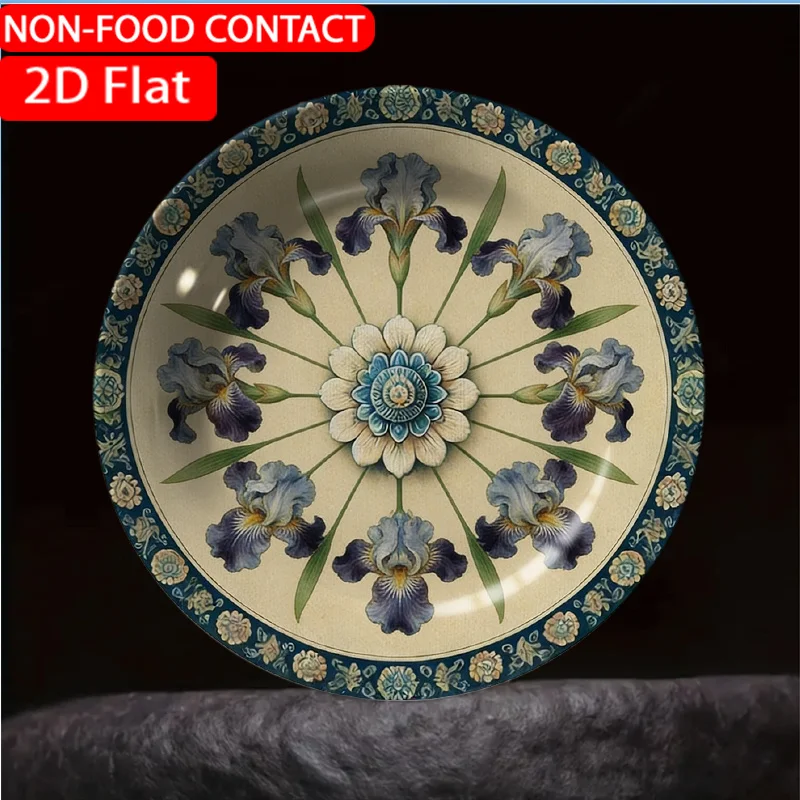1pc Mandala Floral Blue Ceramic Plate Non-food Contact, Home Desk Ornaments, Living Room and Bedroom Decorations, Suitable for