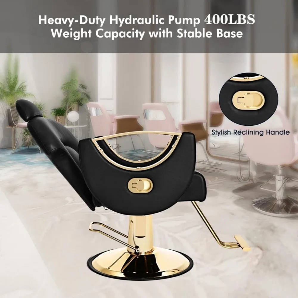 كرسي صالون للاستلقاء كرسي حلاق عالي التحمل، كرسي صالون تصفيف الشعر بمضخة هيدروليكية كبيرة الحجم يدور 360 درجة