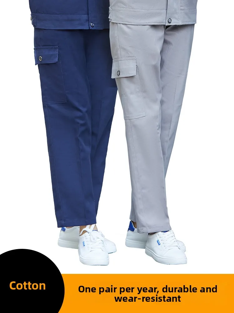 

Рабочие брюки из чистого хлопка для мужчин, износостойкие, свободные, для строительной площадки, осень-зима, спецодежда для защиты труда, па...