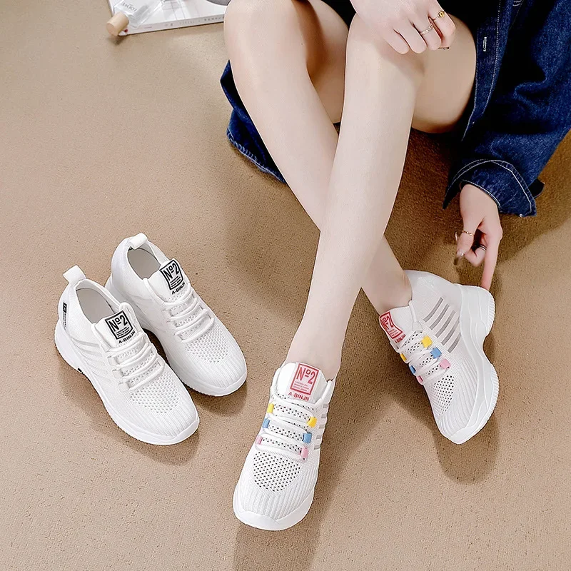 2026 Classics 8CM Genuine Leather Sneakers Platform Shoes Wedge Hidden Heel Pumps Fashion Ventilate Sneakers Women Summer Shoes
