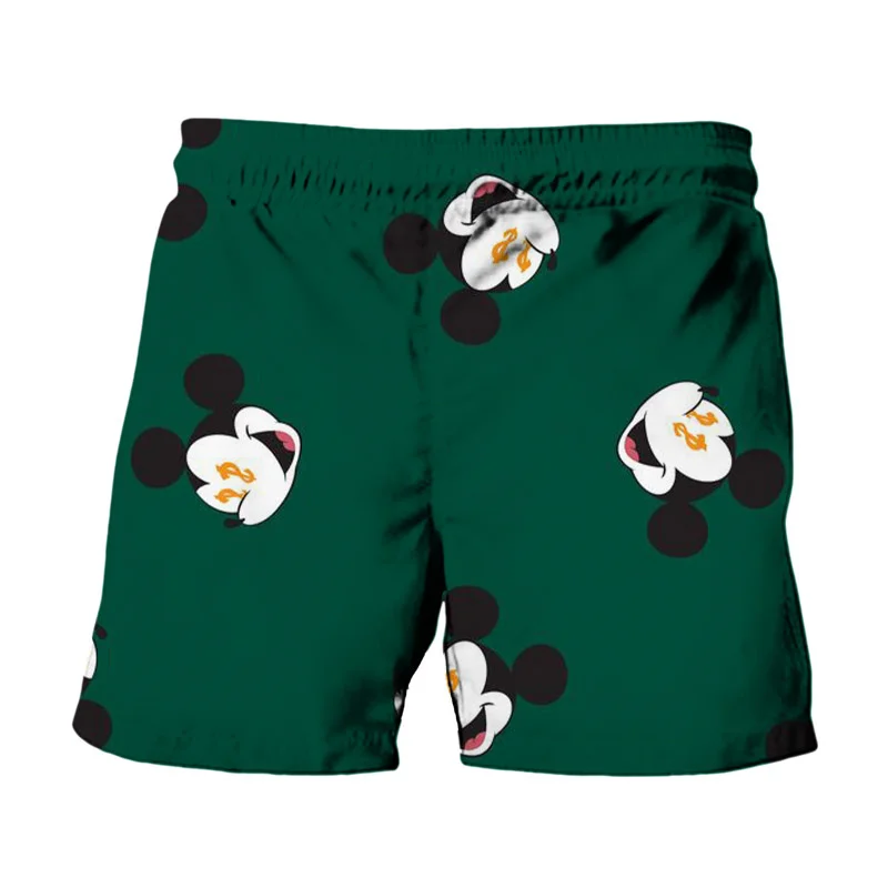 Miniso Summer Harajuku Disney Brands Cute Stitch Mickey Minnie Anime Print Men Swimwear Beach Shorts Fashion Casual Kids Shorts