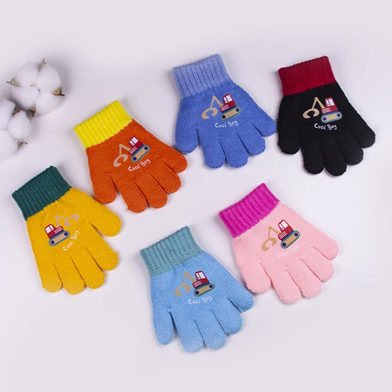 Cute Cartoon Kids Knitted Gloves Anti-Cold Children Cycling Glove 2-4Year Boy Girl Hand Winter Warmer Baby Full Finger Mittenss
