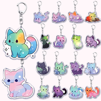 Cute Galaxy Starry Sky Space Cat Keychain for Accessories Bag Pendant Galaxy Rainbow Meow Key Chain Ring Keyring Jewelry Gift