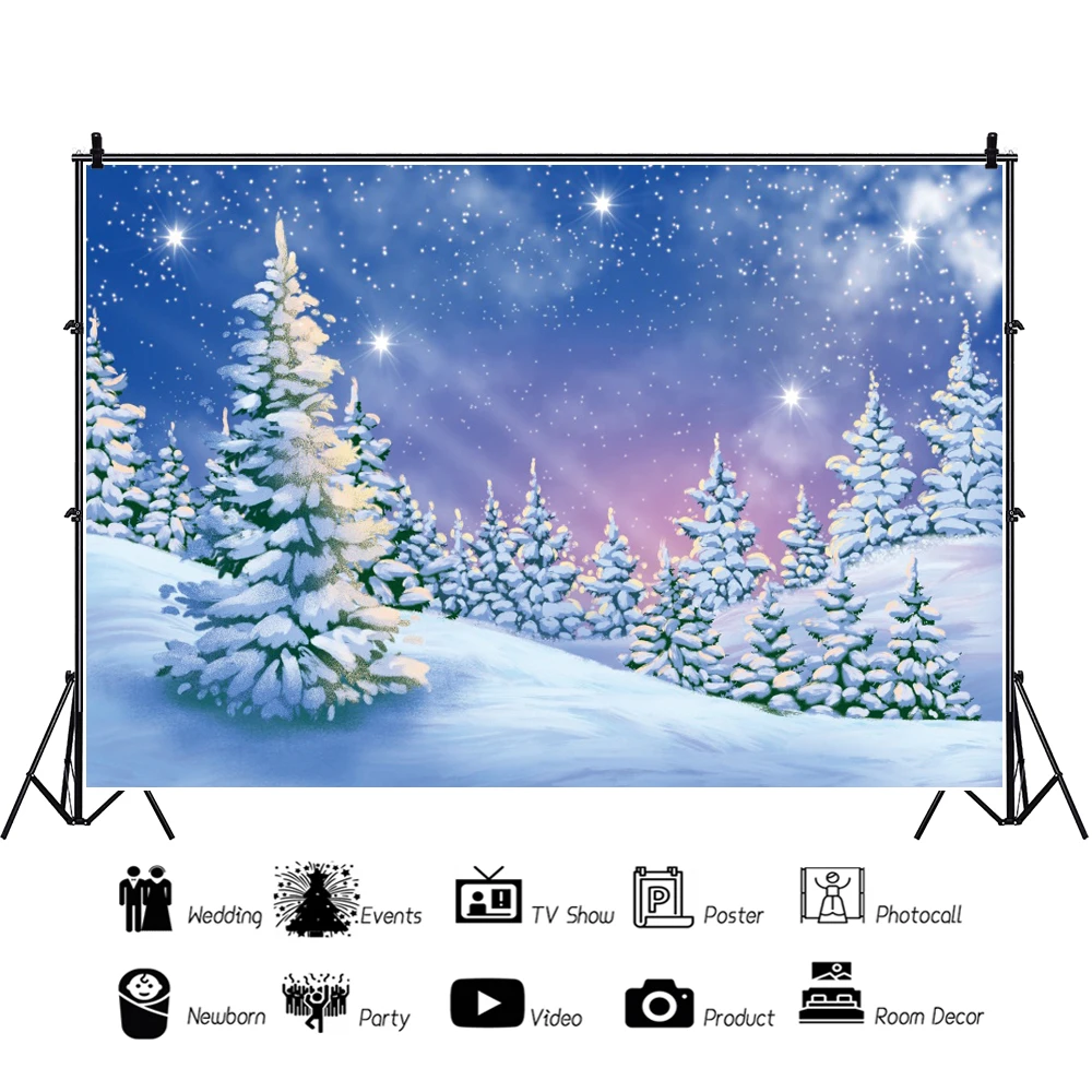 Yeele Winter Forest Background Snowy Mountain Covered Nature Scenery Christmas Pine Tree Photography Backdrop Photo Studio Props