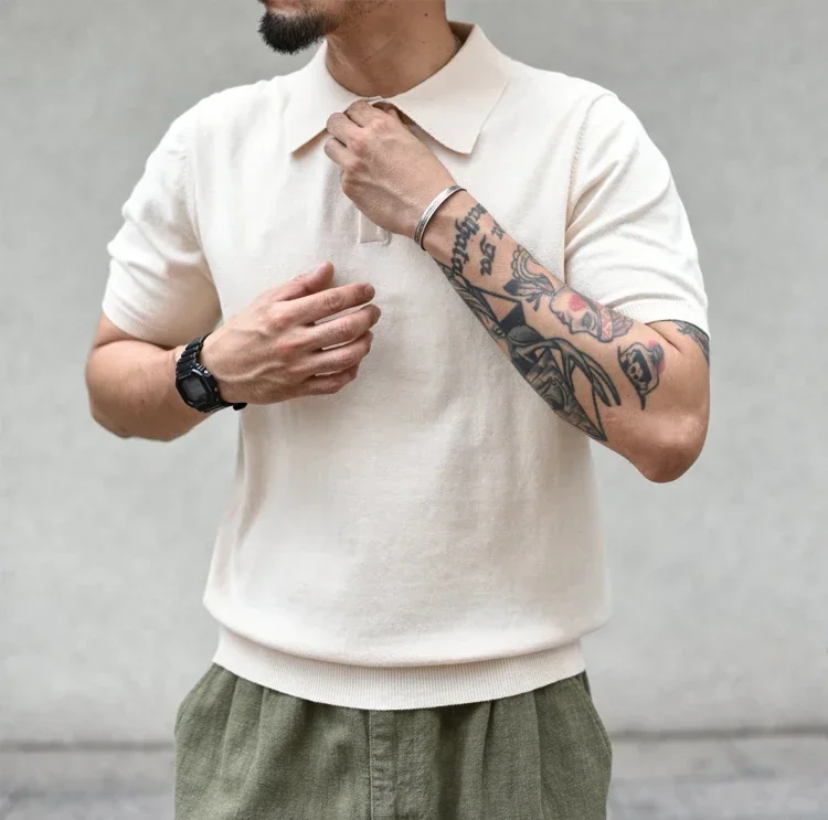 Sauce Zhan Polo Shirt Men Shirts Summer Knit Short Sleeve Shirt Vintage 100% Cotton Regular Fit