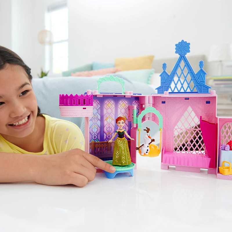 Disney-Congelado Castelo Empilhável Playset para Meninas, Boneca Anna e Elsa, Play House, Brinquedos Interativos, Original, Presentes de Aniversário