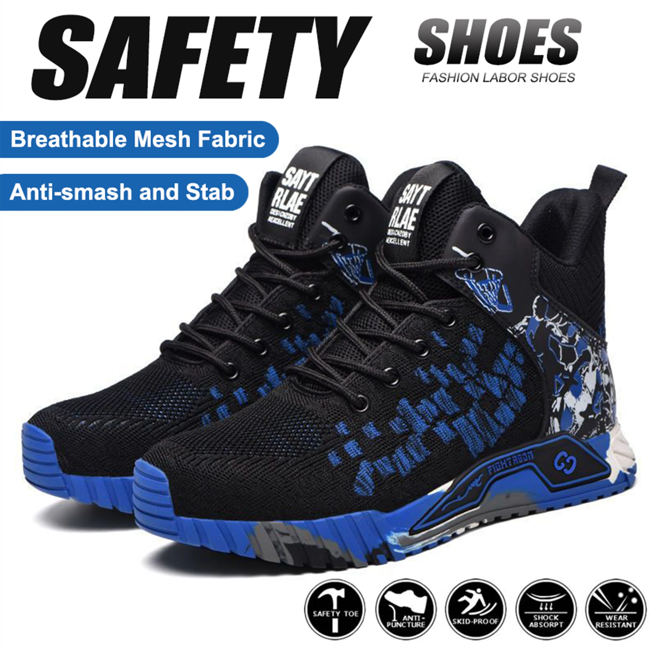 

Blue Up Steel Toe High Top Boots Men Women Comfortable Breathabl Safety Boots Anti Smash Indestructible Construction Work Shoes