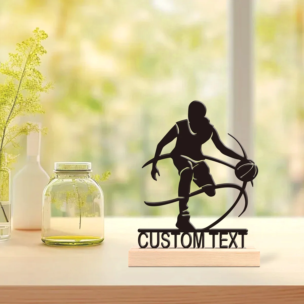 1pc Customizable Metal Desktop Ornaments Custom Content Equipped with A Wooden Base Holiday Gifts for Family and Friends