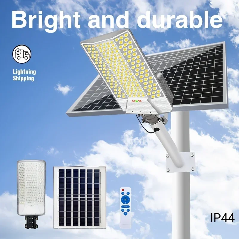Solar-Straßenlaterne, 6500 W, 20000 mAh, 7500 K, Dämmerungs- bis Morgendämmerung, Solarleuchten mit Bewegungsmelder, Fernbedienung für Hof, Garten, Terrasse