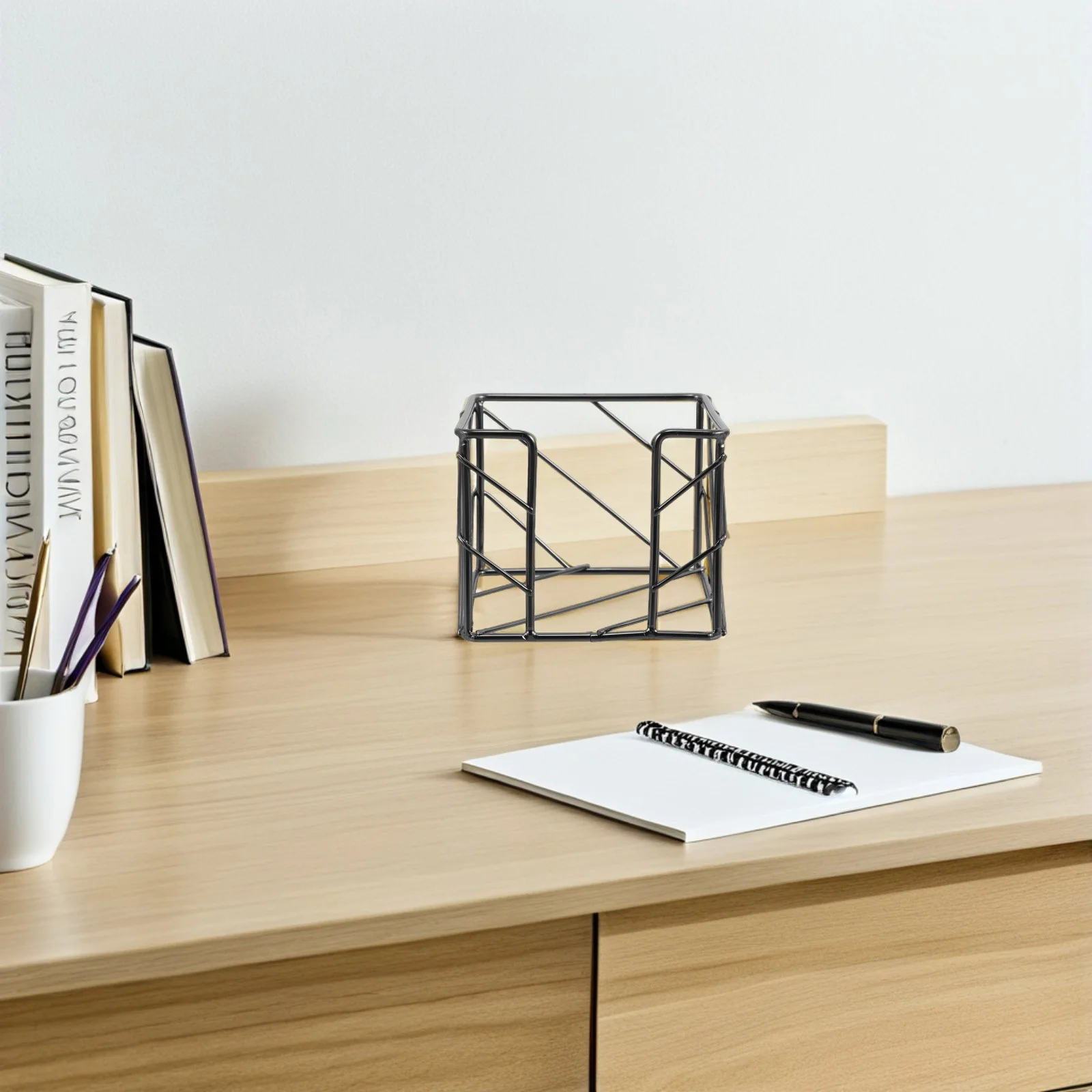

Iron Memo Dispenser Stationery Organizer Black Square Notepad Holder Desk Organizer Large Capacity Material Hollow