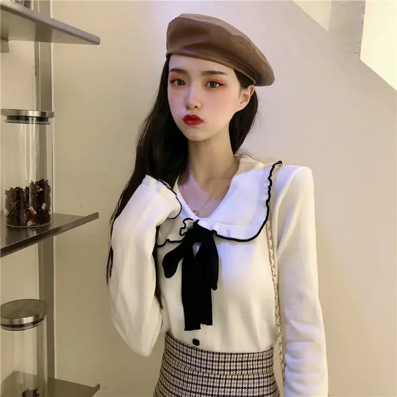 Woman Sweaters Femme Chandails Women\'s Doll Collar Knitted Top Sweater Autumn and Winter Pull Hiver