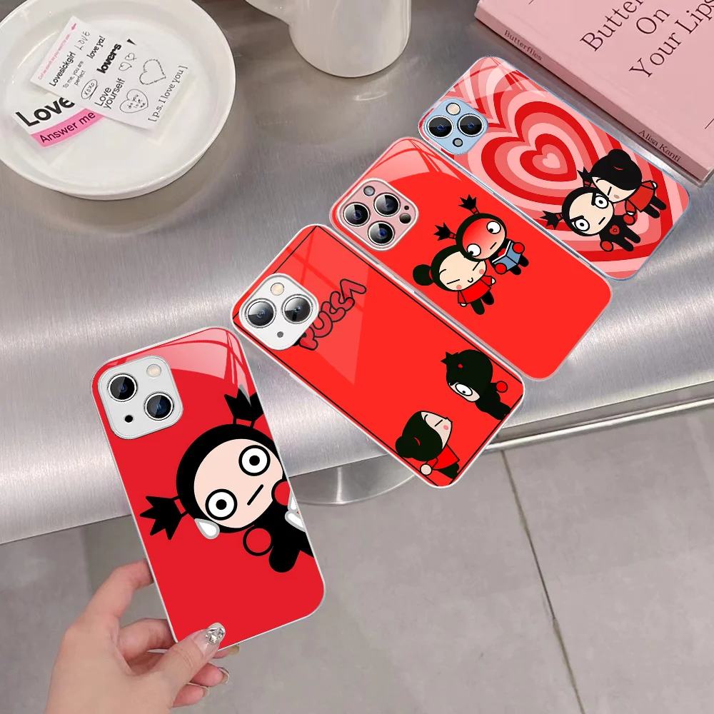 Cartoon P-Pucca G-Garu Phone Case For IPhone 14 13 12 Mini 11 Pro XS Max X XR 14 Plus Tempered Glass Cover