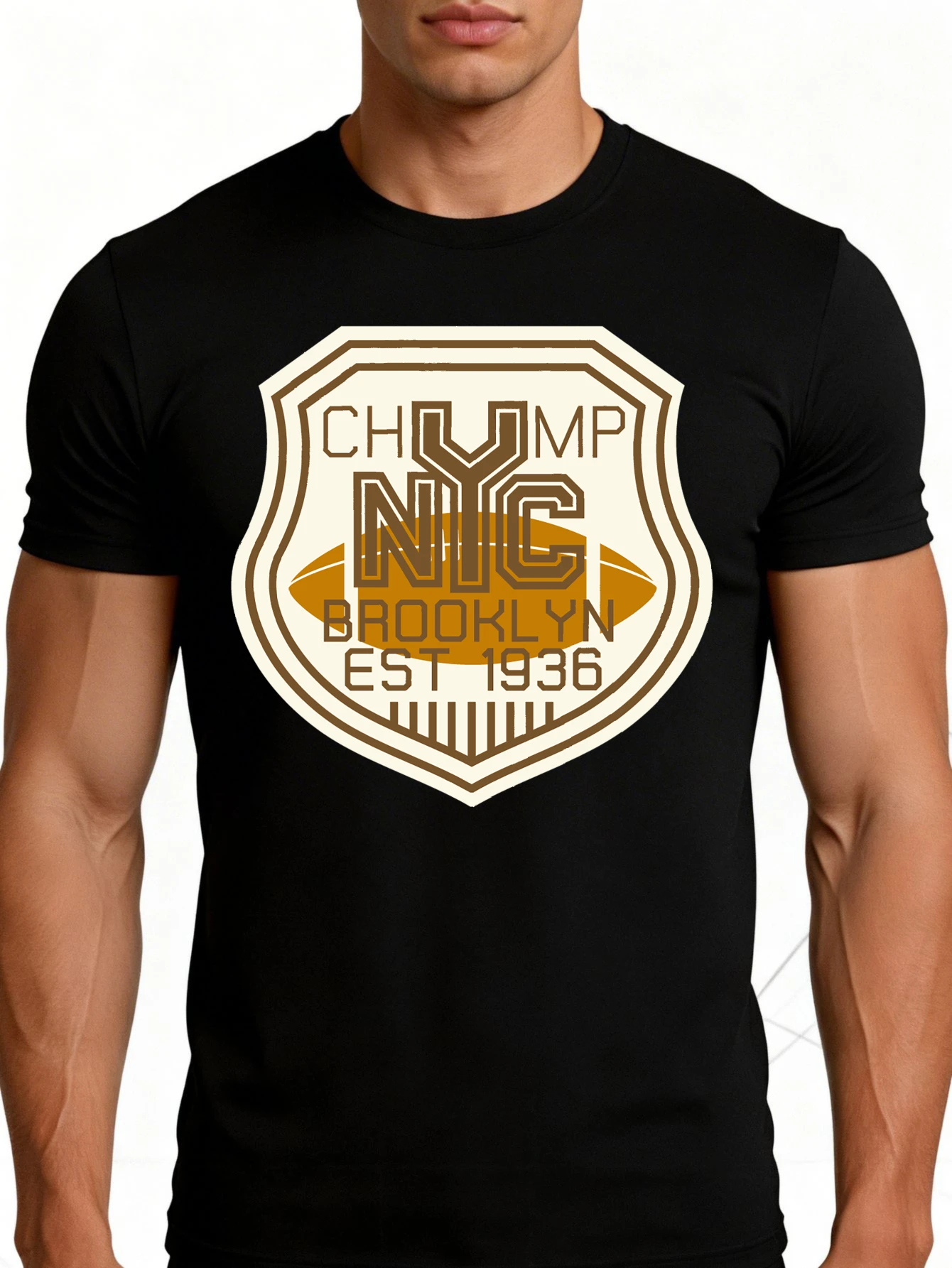Men's Plain Graphic T-Shirt - Breathable, Soft, Lightweight - Champ Nyc Brooklyn Established in 1936 - Vintage Fun Graphic Casual Short Sleeve Summer Top, Gift for Him