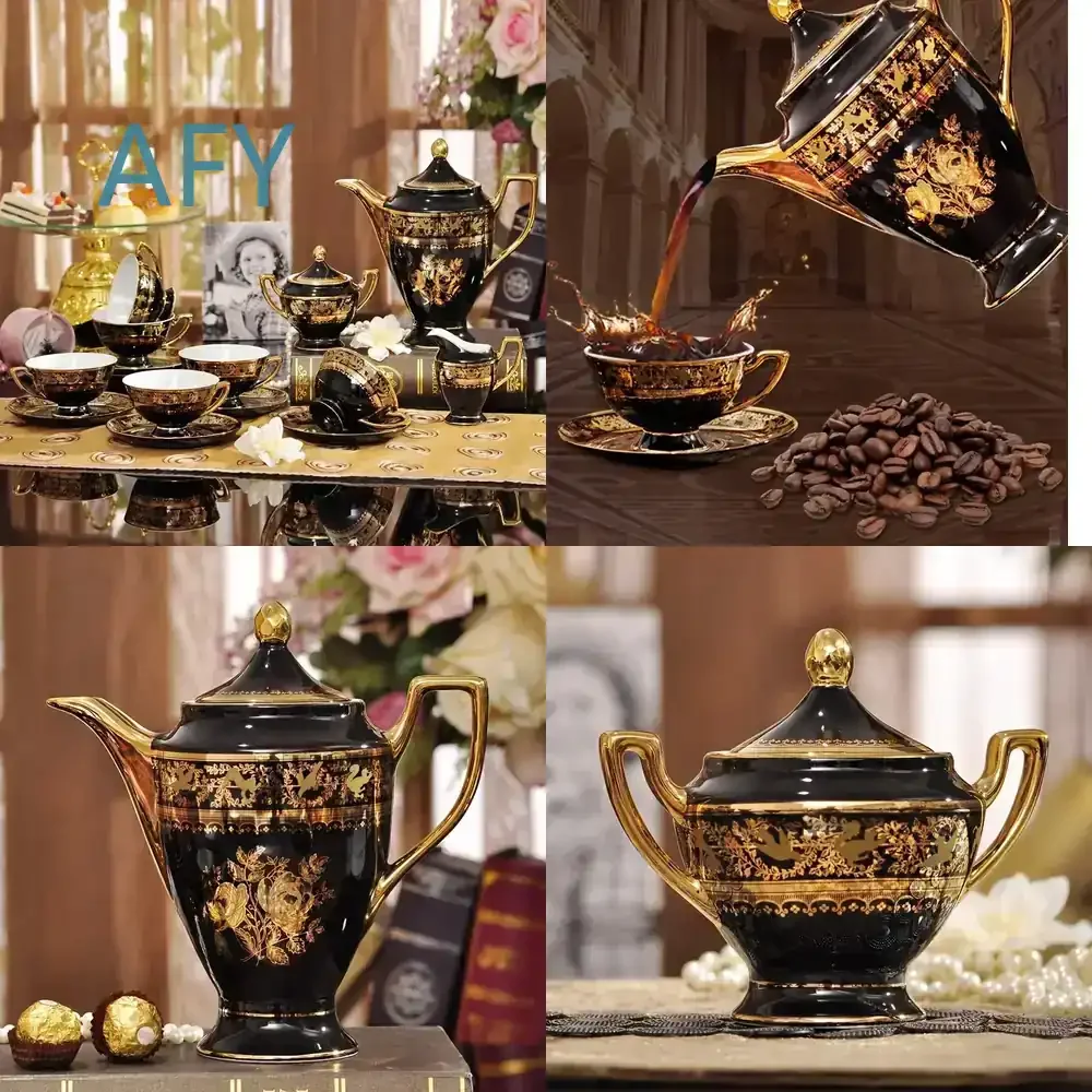 Wholesale Ceramic Cups for Western Home Decor Living Room Porcelain Coffee Tea Sets for Luxury Gilding Home Interior
