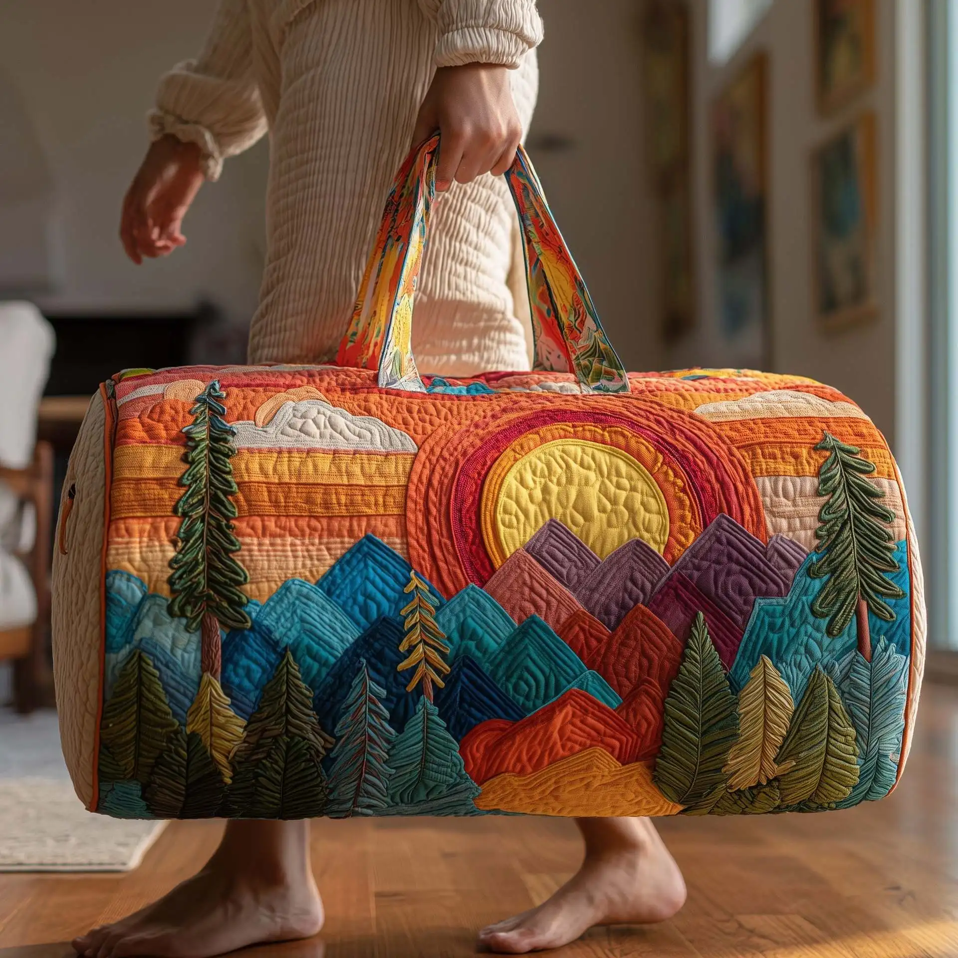 

New Quilted Cotton Quilted Travel Bag Hippie Vibe 3D Design Duffle Bag Weekender Bag Overnight Stay