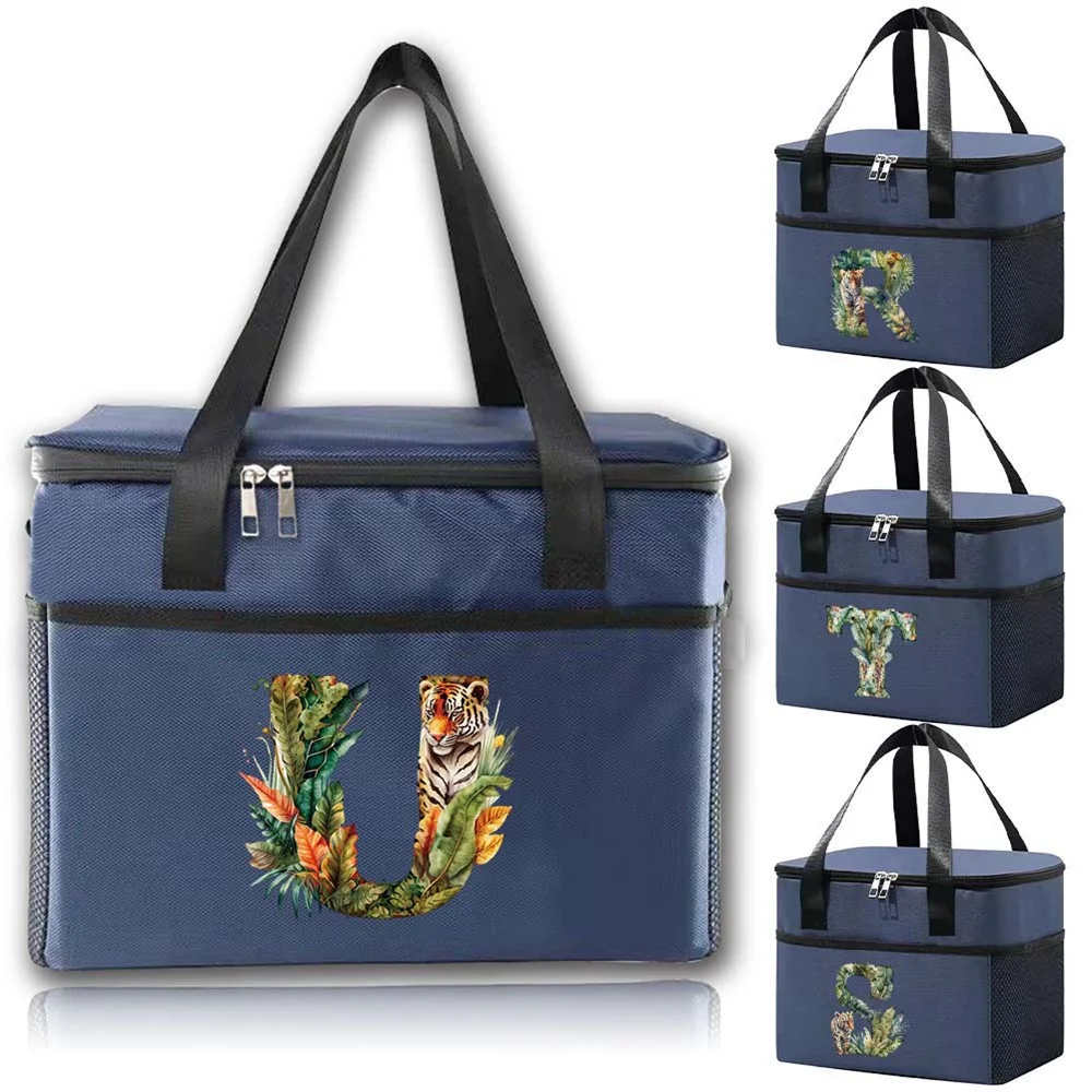 

Thermal Bag Aesthetic Lunch Bag Insulated Large Capacity Bento Bags Jungle Tiger Print Series Blue Color Thermal Cooler Handbags